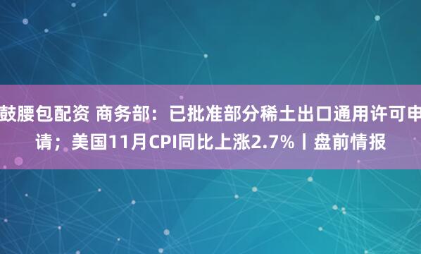 鼓腰包配资 商务部：已批准部分稀土出口通用许可申请；美国11月CPI同比上涨2.7%丨盘前情报
